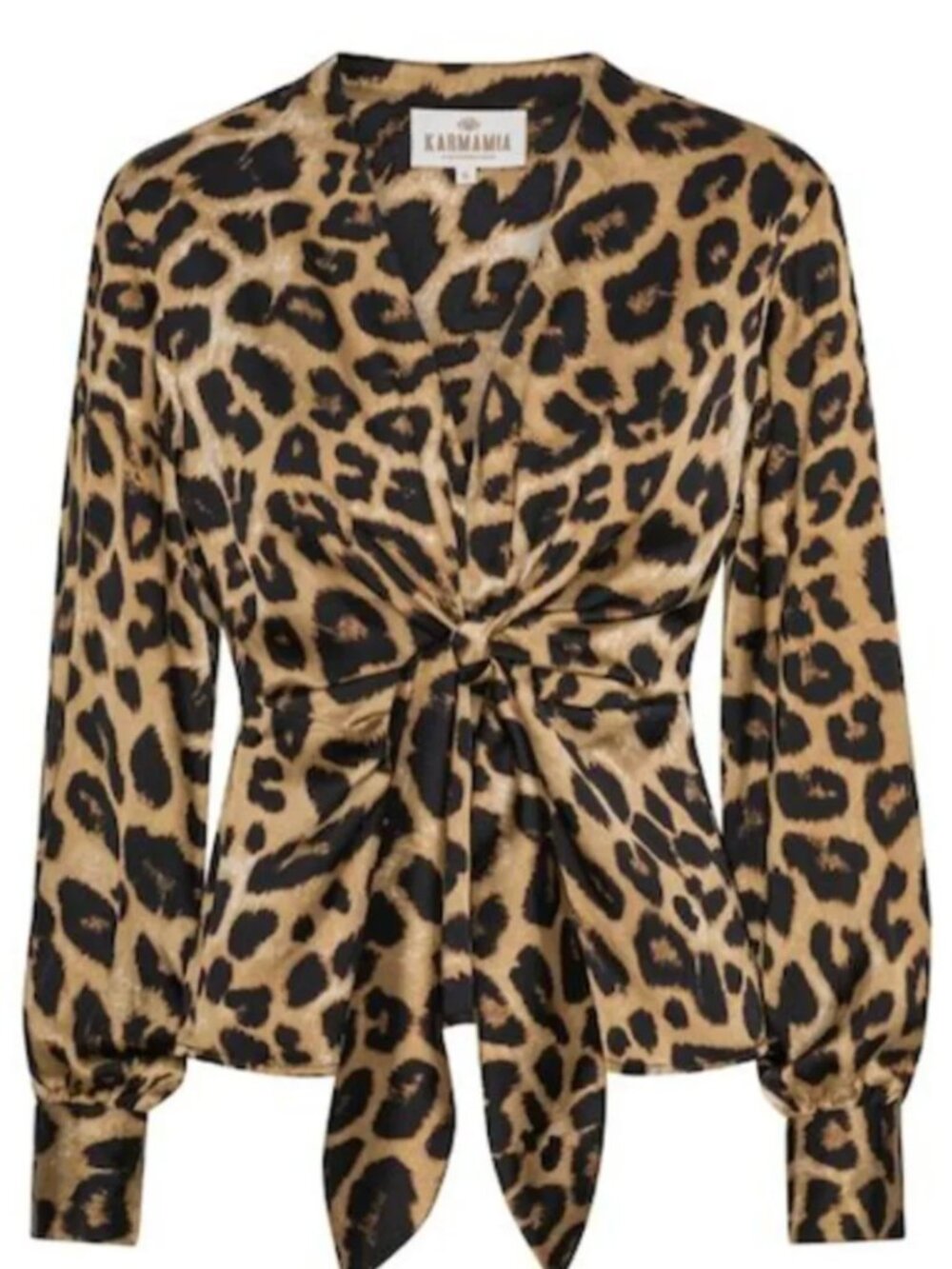 Karmamia Blair Leopard Print Satin Tie Front Blouse Long Sleeve Size S